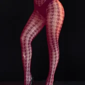 Collants bordeaux en résille à motifs géométriques (3) Collants bordeaux en résille à motifs géométriques