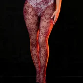 Collants bordeaux en résille florale (1) Collants bordeaux en résille florale