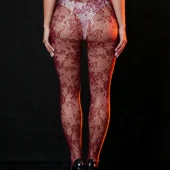 Collants bordeaux en résille florale (2) Collants bordeaux en résille florale