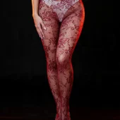 Collants bordeaux en résille florale (3) Collants bordeaux en résille florale