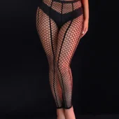 Collants noirs en résille à bandes verticales (1) Collants noirs en résille à bandes verticales