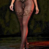Collants noirs en résille à dentelle florale et brides croisées (1) Collants noirs en résille à dentelle florale et brides croisées