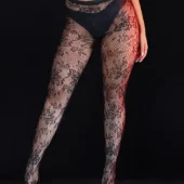 Collants noirs en résille florale