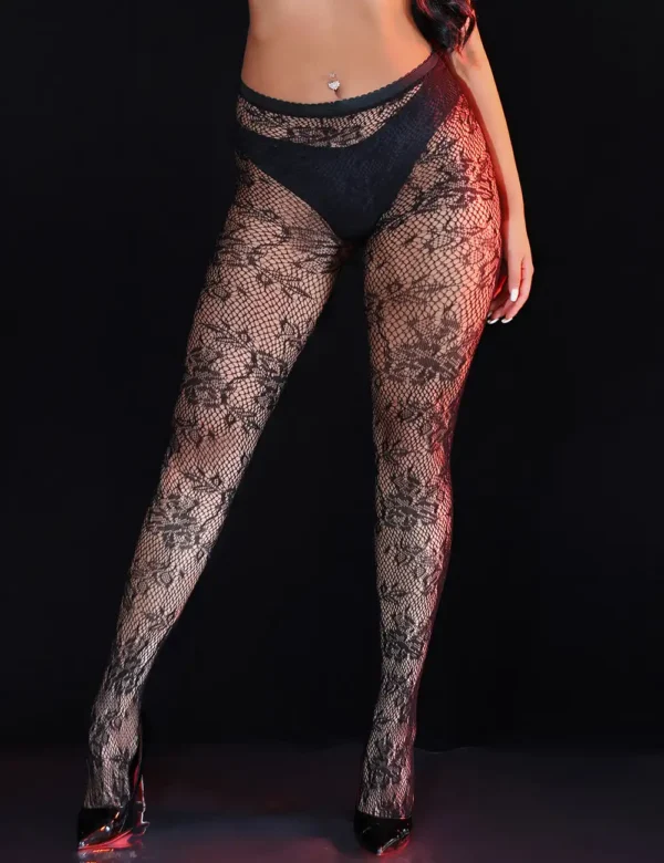 Collants noirs en résille florale