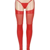 Collants rouges effet cuir à porte-jarretelles et string intégré (4) Bas rouges effet cuir à porte-jarretelles et string intégré