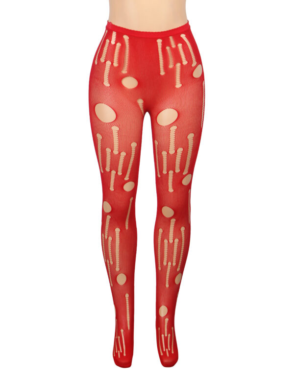 Collants rouges en maille effet déchiré