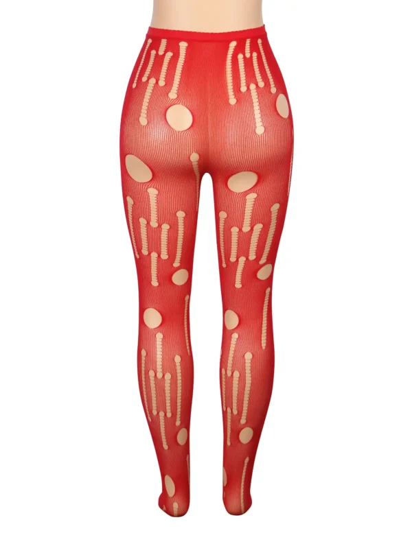 Collants rouges en maille effet déchiré