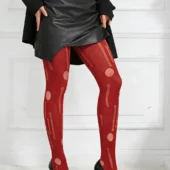 Collants rouges en maille effet déchiré