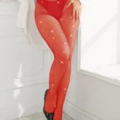 Collants rouges en résille brillante effet porte-jarretelles (3) Collants rouges en résille brillante effet porte-jarretelles
