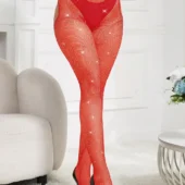 Collants rouges en résille brillante effet porte-jarretelles (4) Collants rouges en résille brillante effet porte-jarretelles