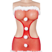 Costume de Mère Noël en résille rouge Holly (3) Costume de Mère Noël en résille rouge Holly