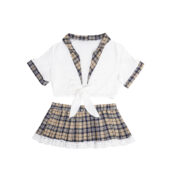 Costume d'écolière à carreaux beige Cassie (3) Costume d'écolière à carreaux beige Cassie