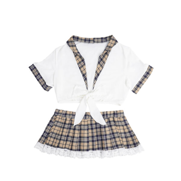 Costume d'écolière à carreaux beige Cassie (3) Costume d'écolière à carreaux beige Cassie