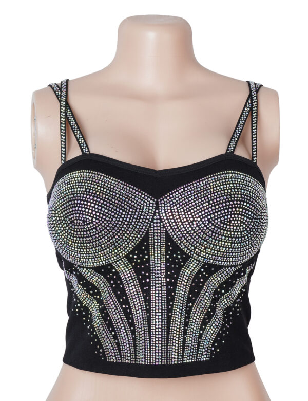 Crop top strass bustier motif dos croisé (4) Crop top strass bustier motif dos croisé