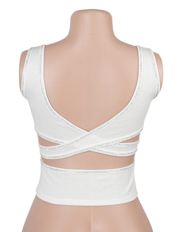 Crop top strass dos croisé blanc (2) Crop top strass dos croisé