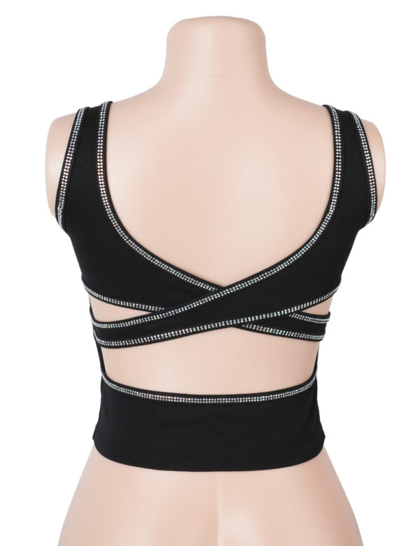 Crop top strass dos croisé noir (2) Crop top strass dos croisé