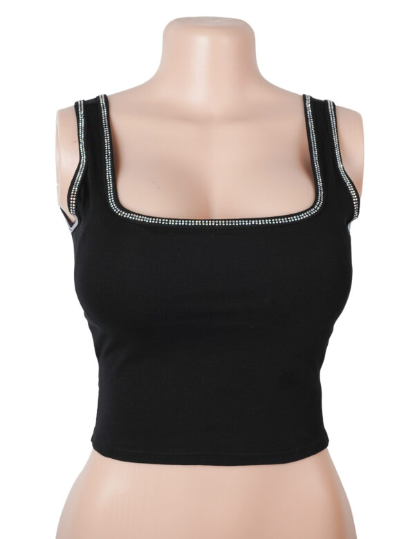 Crop top strass dos croisé noir (3) Crop top strass dos croisé
