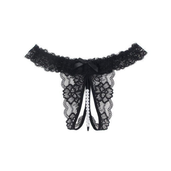 Culotte Ouverte Dentelle Perlée Avant Noir (2) Culotte Ouverte Dentelle Perlée Avant