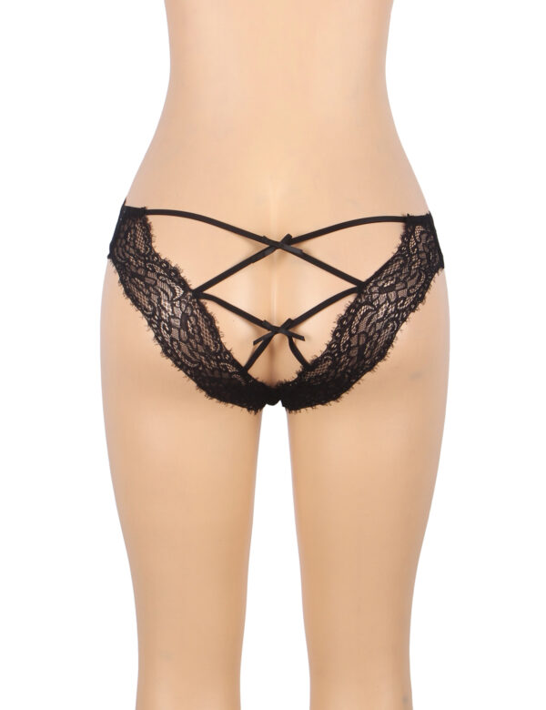 Culotte dentelle échancrée brides croisées Océane noir (3) Culotte dentelle échancrée brides croisées Océane