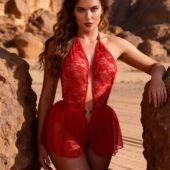 Ensemble Body Dentelle Jupette Amovible Rouge (1) Ensemble Body Dentelle Jupette Amovible