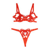 Ensemble Saint-Valentin avec string nœuds rouges (4) Ensemble lingerie Saint-Valentin avec string nœuds rouges