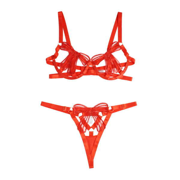Ensemble Saint-Valentin avec string nœuds rouges (4) Ensemble lingerie Saint-Valentin avec string nœuds rouges