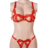 Ensemble Saint-Valentin avec string nœuds rouges (5) Ensemble lingerie Saint-Valentin avec string nœuds rouges