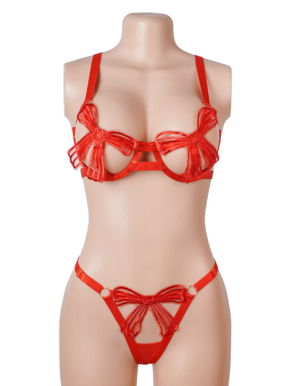 Ensemble Saint-Valentin avec string nœuds rouges (5) Ensemble lingerie Saint-Valentin avec string nœuds rouges