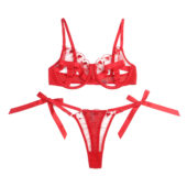 Ensemble Valentin Dream cœurs brodés rouge (4) Ensemble Valentin Dream cœurs brodés rouge