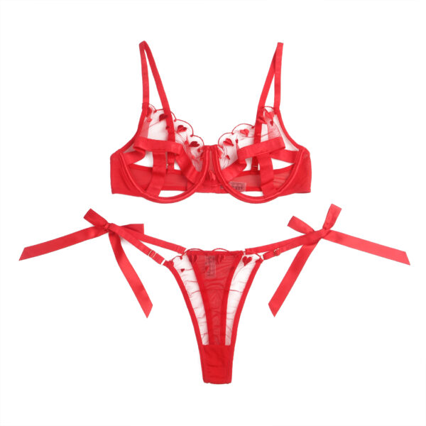 Ensemble Valentin Dream cœurs brodés rouge (4) Ensemble Valentin Dream cœurs brodés rouge