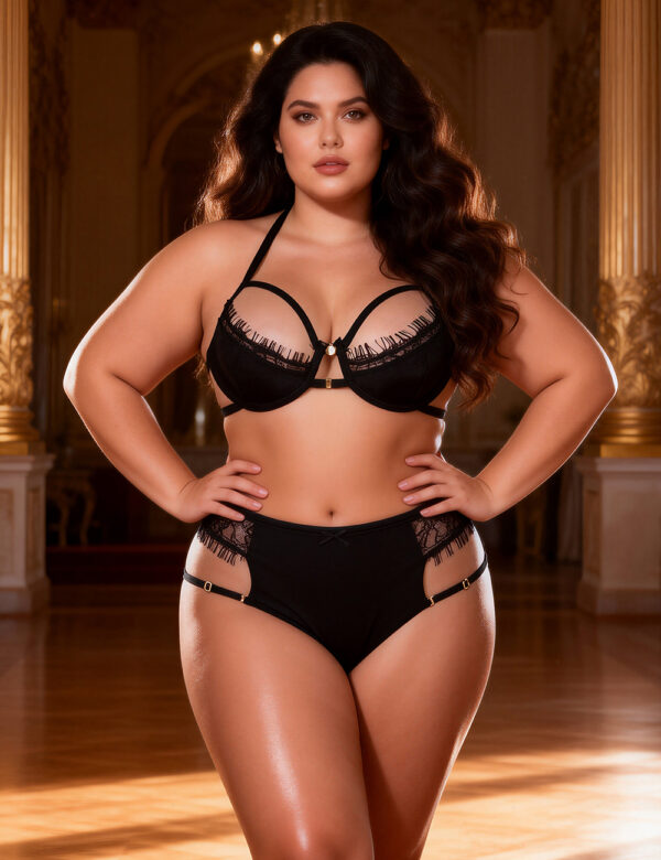 Ensemble balconnet dentelle effilochée Thalia grande taille (1) Ensemble balconnet dentelle effilochée Thalia