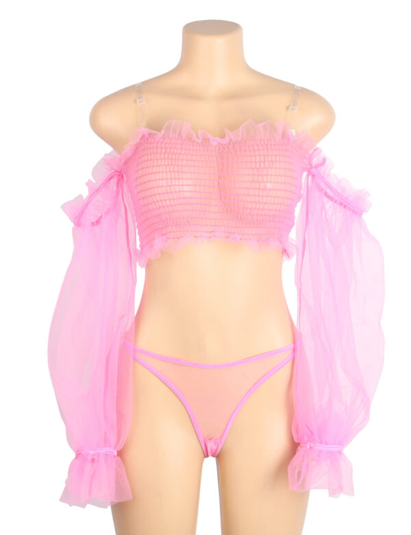 Ensemble bandeau tulle manches bouffantes rose Pivoine (6) Ensemble bandeau tulle manches bouffantes rose Pivoine