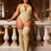 Ensemble body dentelle halter grande taille (2) Ensemble body dentelle halter jaune