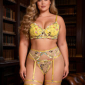 Ensemble broderie florale 4 pièces jaune Floralie