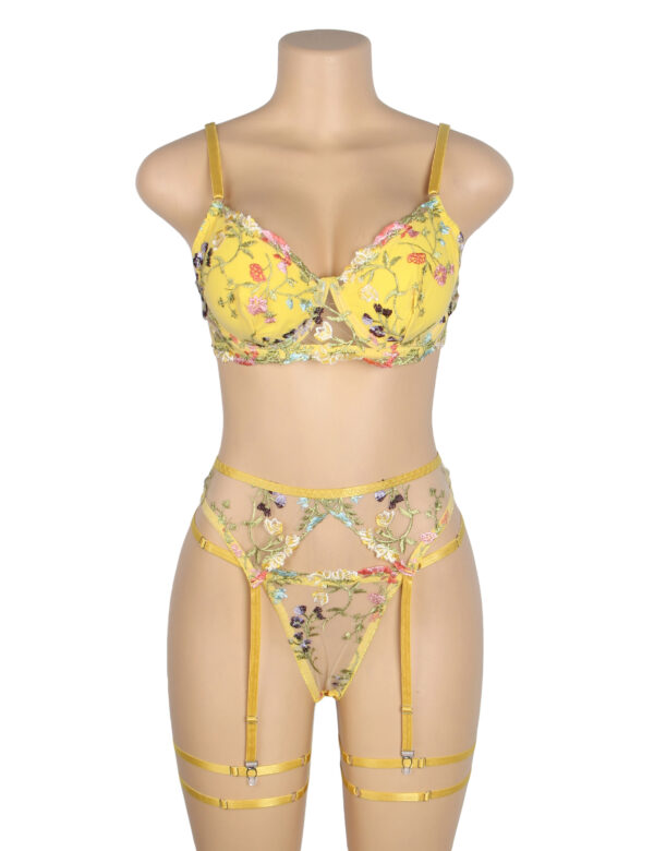 Ensemble broderie florale 4 pièces jaune Floralie