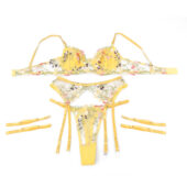 Ensemble broderie florale 4 pièces jaune Floralie