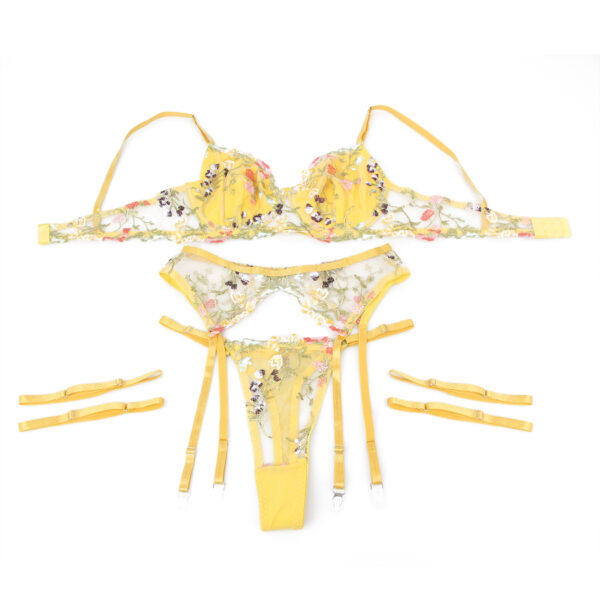 Ensemble broderie florale 4 pièces jaune Floralie