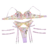 Ensemble broderie florale 4 pièces violet Flore (5) Ensemble broderie florale 4 pièces violet Flore
