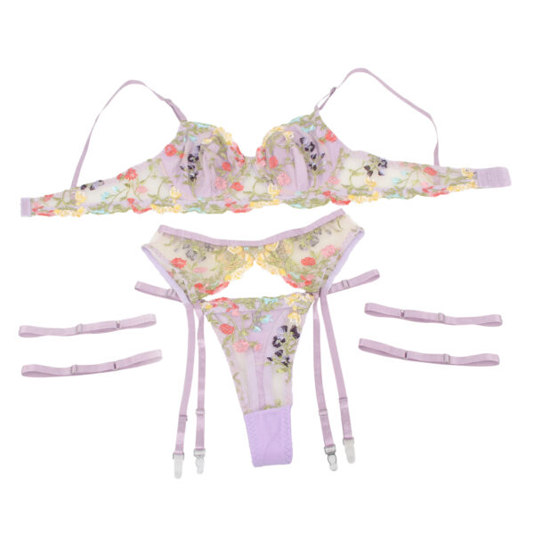 Ensemble broderie florale 4 pièces violet Flore (5) Ensemble broderie florale 4 pièces violet Flore