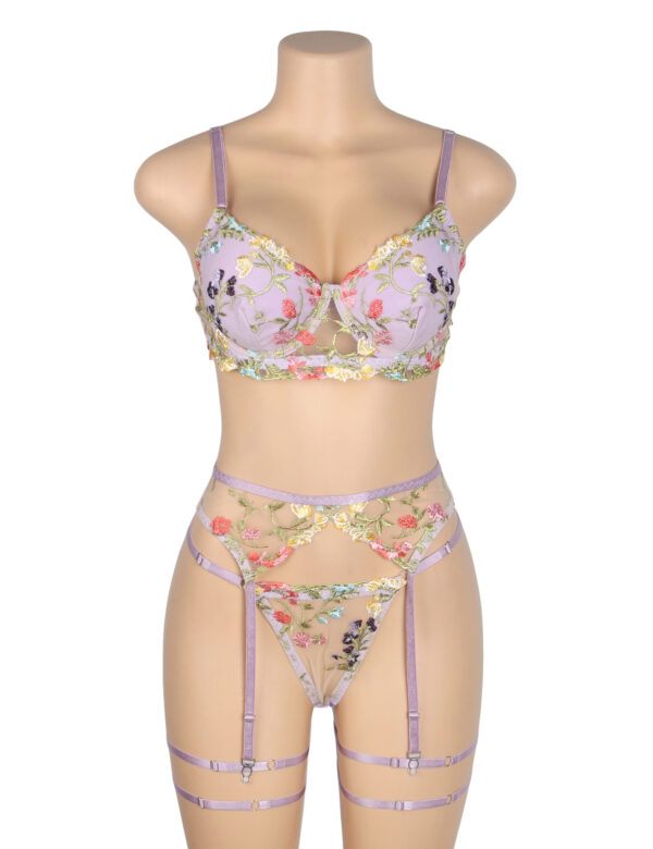Ensemble broderie florale 4 pièces violet Flore (8) Ensemble broderie florale 4 pièces violet Flore