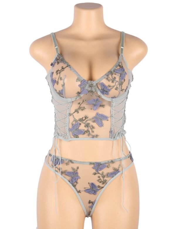 Ensemble bustier culotte Secret Garden gris (5) Ensemble bustier floral Secret Garden