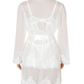 Ensemble déshabillé et nuisette blanc satin et transparence (3) Ensemble déshabillé et nuisette blanc satin et transparence