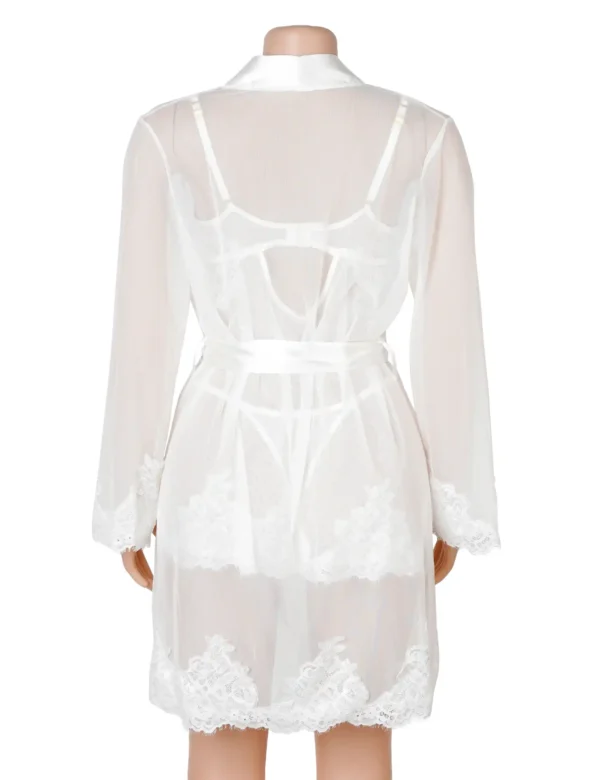 Ensemble déshabillé et nuisette blanc satin et transparence (3) Ensemble déshabillé et nuisette blanc satin et transparence