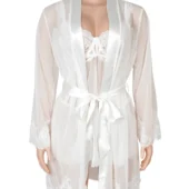 Ensemble déshabillé et nuisette blanc satin et transparence (4) Ensemble déshabillé et nuisette blanc satin et transparence
