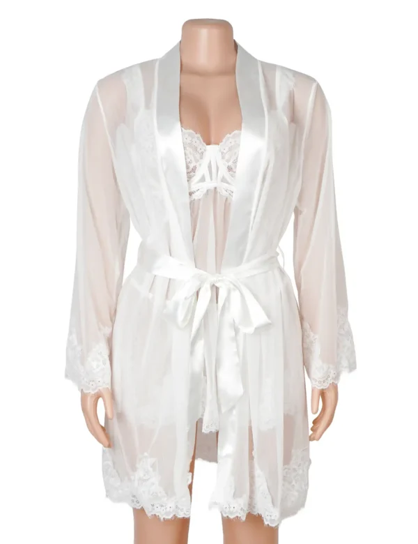 Ensemble déshabillé et nuisette blanc satin et transparence (4) Ensemble déshabillé et nuisette blanc satin et transparence