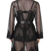 Ensemble déshabillé et nuisette noir satin et transparence (3) Ensemble déshabillé et nuisette noir satin et transparence