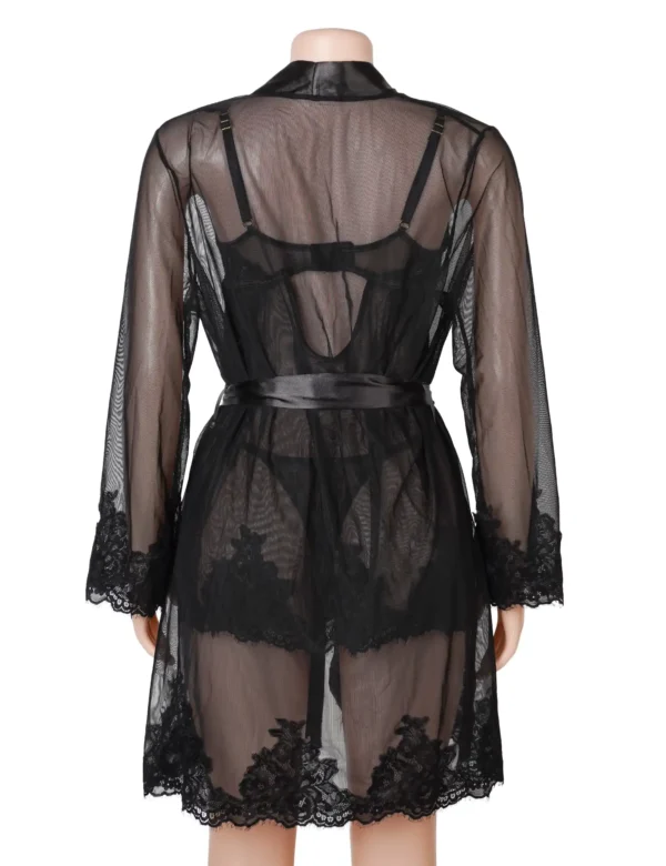 Ensemble déshabillé et nuisette noir satin et transparence (3) Ensemble déshabillé et nuisette noir satin et transparence