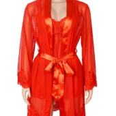 Ensemble déshabillé et nuisette rouge satin et transparence (3) Ensemble déshabillé et nuisette rouge satin et transparence