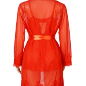 Ensemble déshabillé et nuisette rouge satin et transparence (4) Ensemble déshabillé et nuisette rouge satin et transparence