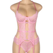 Ensemble guêpière 3 pièces rose (5) Ensemble guêpière 3 pièces